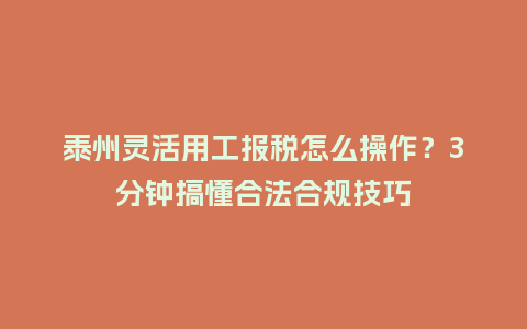 泰州灵活用工报税怎么操作？3分钟搞懂合法合规技巧