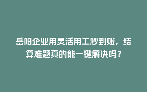岳阳企业用灵活用工秒到账，结算难题真的能一键解决吗？