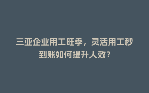 三亚企业用工旺季，灵活用工秒到账如何提升人效？