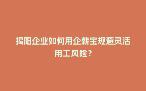 揭阳企业如何用企薪宝规避灵活用工风险？