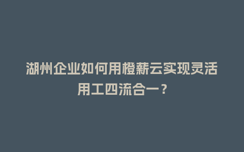 湖州企业如何用橙薪云实现灵活用工四流合一？