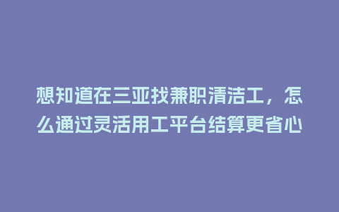 想知道在三亚找兼职清洁工，怎么通过灵活用工平台结算更省心省钱？