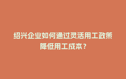 绍兴企业如何通过灵活用工政策降低用工成本？