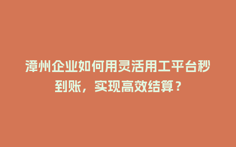 漳州企业如何用灵活用工平台秒到账，实现高效结算？