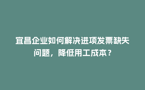 宜昌企业如何解决进项发票缺失问题，降低用工成本？