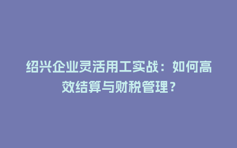 绍兴企业灵活用工实战：如何高效结算与财税管理？