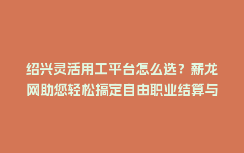 绍兴灵活用工平台怎么选？薪龙网助您轻松搞定自由职业结算与税务