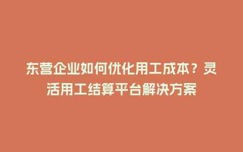 东营企业如何优化用工成本？灵活用工结算平台解决方案