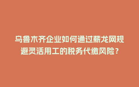 乌鲁木齐企业如何通过薪龙网规避灵活用工的税务代缴风险？