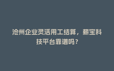 沧州企业灵活用工结算，薪宝科技平台靠谱吗？