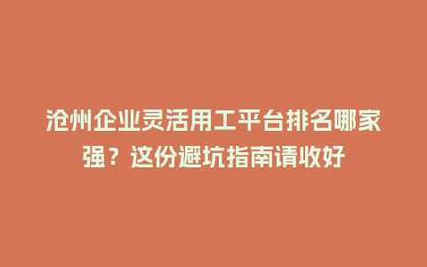 沧州企业灵活用工平台排名哪家强？这份避坑指南请收好
