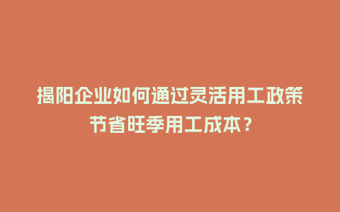 揭阳企业如何通过灵活用工政策节省旺季用工成本？