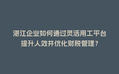 湛江企业如何通过灵活用工平台提升人效并优化财税管理？