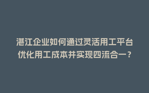湛江企业如何通过灵活用工平台优化用工成本并实现四流合一？