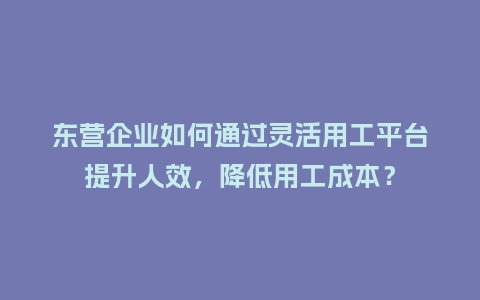 东营企业如何通过灵活用工平台提升人效，降低用工成本？