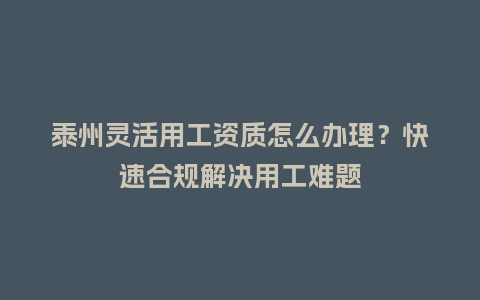 泰州灵活用工资质怎么办理？快速合规解决用工难题