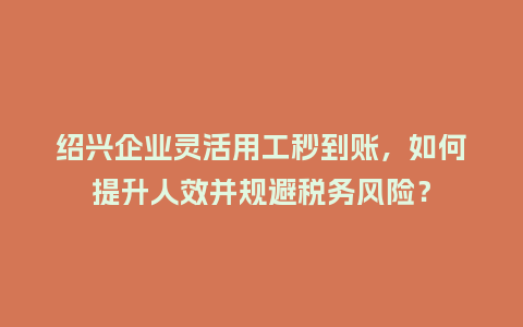 绍兴企业灵活用工秒到账，如何提升人效并规避税务风险？