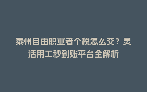 泰州自由职业者个税怎么交？灵活用工秒到账平台全解析