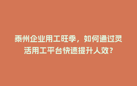 泰州企业用工旺季，如何通过灵活用工平台快速提升人效？