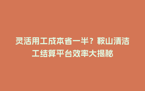 灵活用工成本省一半？鞍山清洁工结算平台效率大揭秘