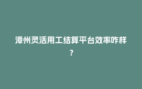 漳州灵活用工结算平台效率咋样？