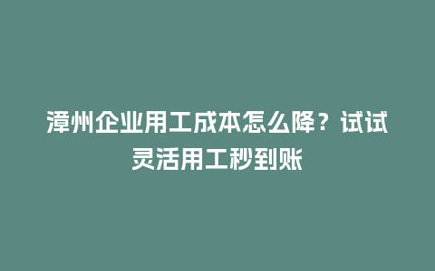 漳州企业用工成本怎么降？试试灵活用工秒到账