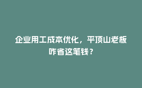 企业用工成本优化，平顶山老板咋省这笔钱？