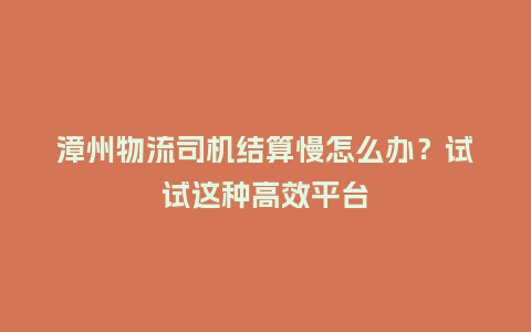 漳州物流司机结算慢怎么办？试试这种高效平台
