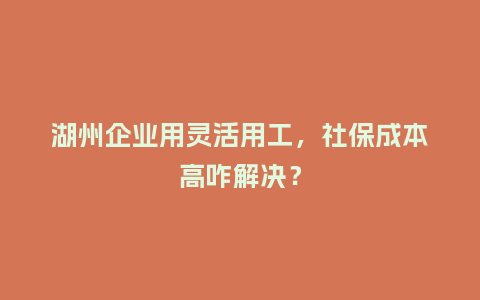 湖州企业用灵活用工，社保成本高咋解决？