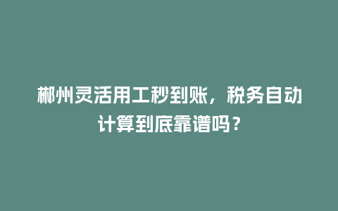 郴州灵活用工秒到账，税务自动计算到底靠谱吗？