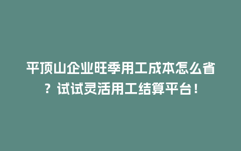 平顶山企业旺季用工成本怎么省?试试灵活用工结算平台!插图 平顶山企业旺季用工成本怎么省?试试灵活用工结算平台!插图