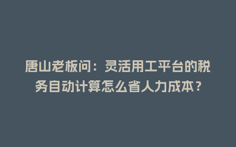 唐山老板问：灵活用工平台的税务自动计算怎么省人力成本？
