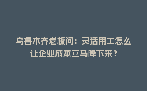 乌鲁木齐老板问：灵活用工怎么让企业成本立马降下来？