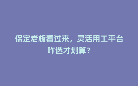 保定老板看过来，灵活用工平台咋选才划算？