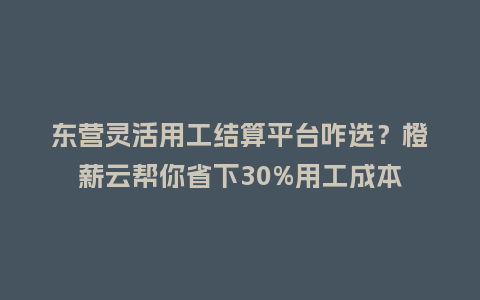东营灵活用工结算平台咋选？橙薪云帮你省下30%用工成本