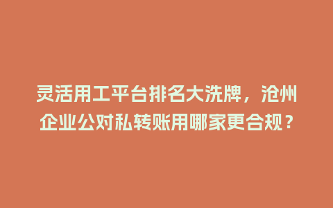 灵活用工平台排名大洗牌，沧州企业公对私转账用哪家更合规？