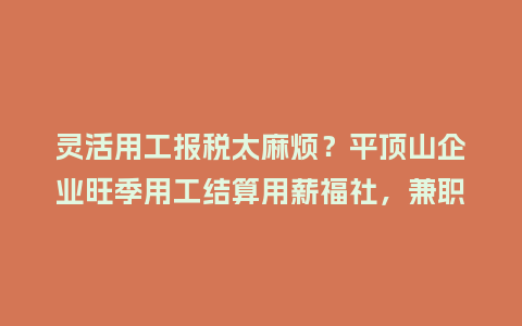 灵活用工报税太麻烦?平顶山企业旺季用工结算用薪福社,兼职老师咨询秒到账插图 灵活用工报税太麻烦?平顶山企业旺季用工结算用薪福社,兼职老师咨询秒到账插图