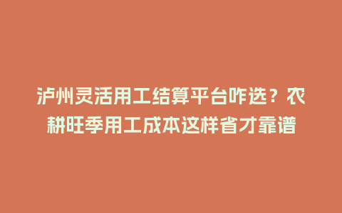 泸州灵活用工结算平台咋选？农耕旺季用工成本这样省才靠谱