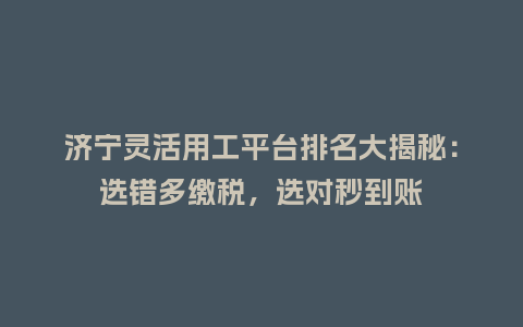 济宁灵活用工平台排名大揭秘:选错多缴税,选对秒到账插图 济宁灵活用工平台排名大揭秘:选错多缴税,选对秒到账插图