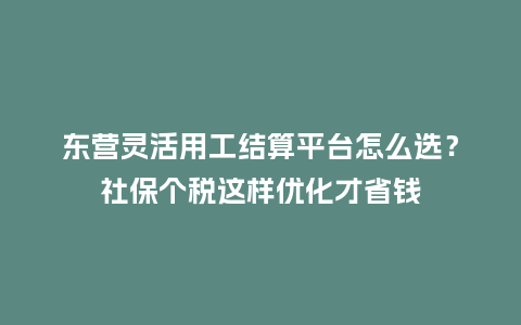 东营灵活用工结算平台怎么选？社保个税这样优化才省钱