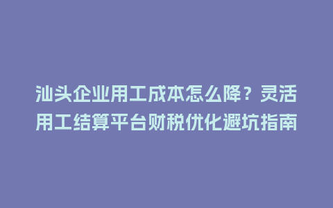 汕头企业用工成本怎么降？灵活用工结算平台财税优化避坑指南
