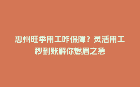 惠州旺季用工咋保障?灵活用工秒到账解你燃眉之急插图 惠州旺季用工咋保障?灵活用工秒到账解你燃眉之急插图
