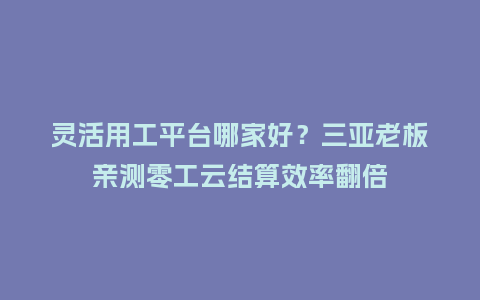 灵活用工平台哪家好？三亚老板亲测零工云结算效率翻倍