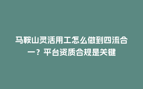 马鞍山灵活用工怎么做到四流合一？平台资质合规是关键