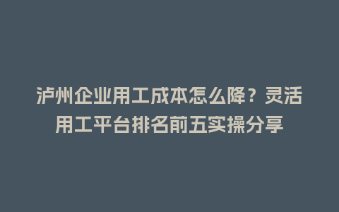 泸州企业用工成本怎么降?灵活用工平台排名前五实操分享插图 泸州企业用工成本怎么降?灵活用工平台排名前五实操分享插图