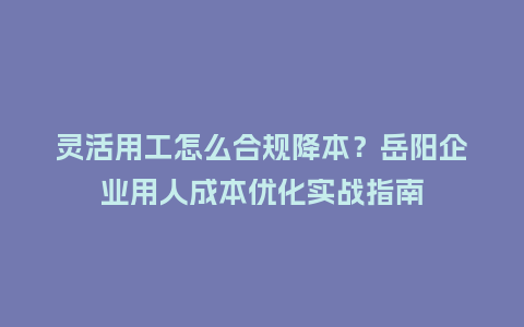 灵活用工怎么合规降本?岳阳企业用人成本优化实战指南插图 灵活用工怎么合规降本?岳阳企业用人成本优化实战指南插图