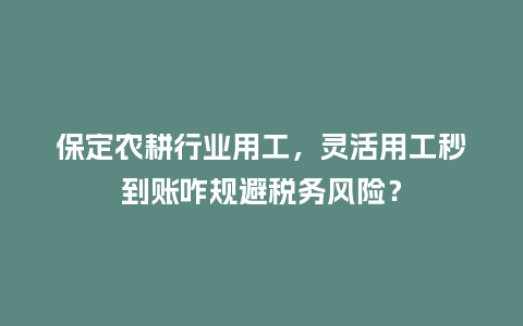 保定农耕行业用工，灵活用工秒到账咋规避税务风险？