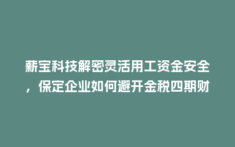 薪宝科技解密灵活用工资金安全，保定企业如何避开金税四期财税风险？