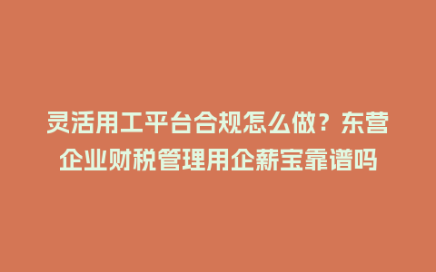 灵活用工平台合规怎么做？东营企业财税管理用企薪宝靠谱吗