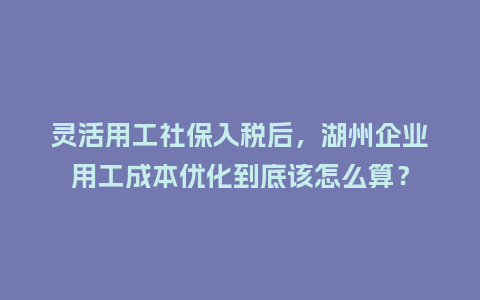 灵活用工社保入税后，湖州企业用工成本优化到底该怎么算？